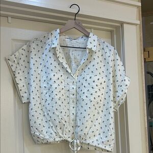 Madewell block print button up top